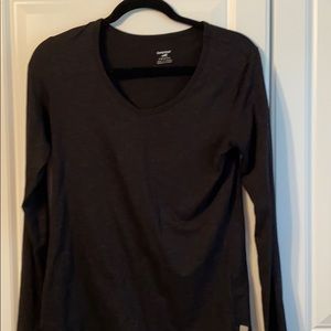 Long sleeve black V neck cotton shirt